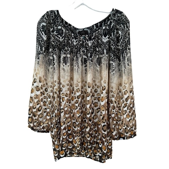 Chico's Animal Print Smock Peasant Top Blouse, size 2 - Picture 1 of 7